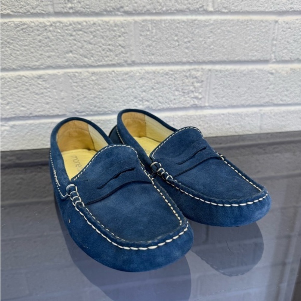 Blue Moccasin-Style Slip-On Loafers with Flexible Sole